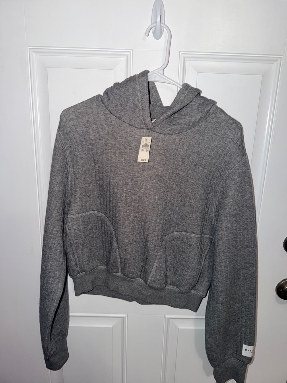 aerie Gray Waffle Knit Hooded Pullover